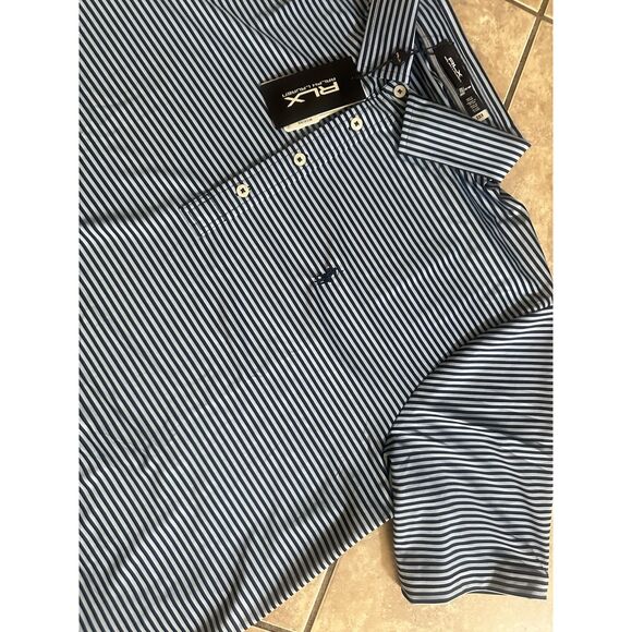 NWT RLX Ralph Lauren XXL 2XL Newport Navy Striped Wicking Polo Shirt  $110 - Picture 2 of 8